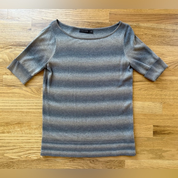 The Limited Womens Sweater Medium Brown Gray Striped Short Sleeve Pullover - Picture 1 of 5